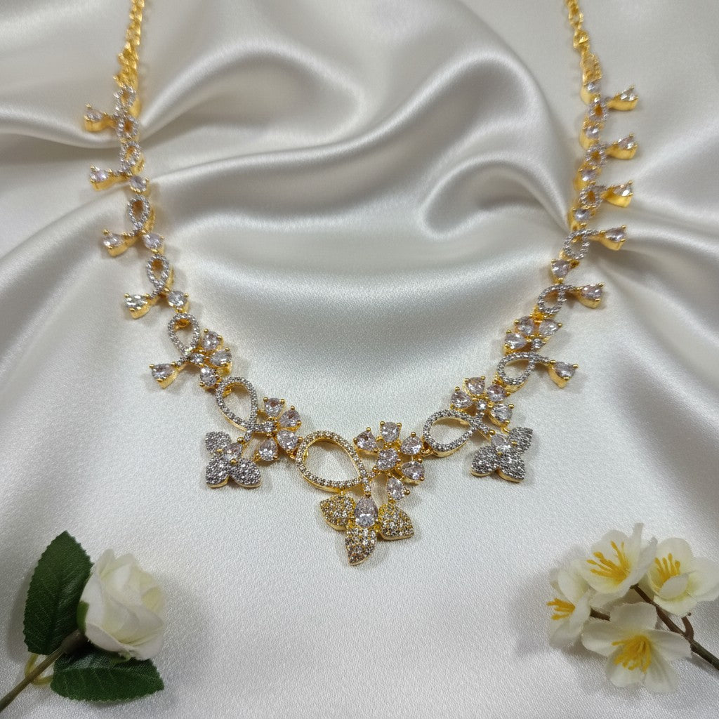 Shangri Floral Gold Plated AD Necklace Set