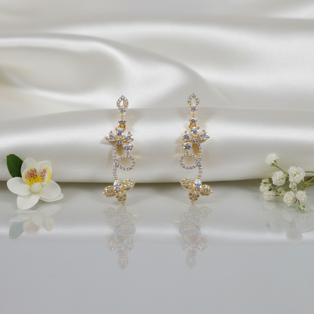 Shangri Floral Gold Plated AD Necklace Set