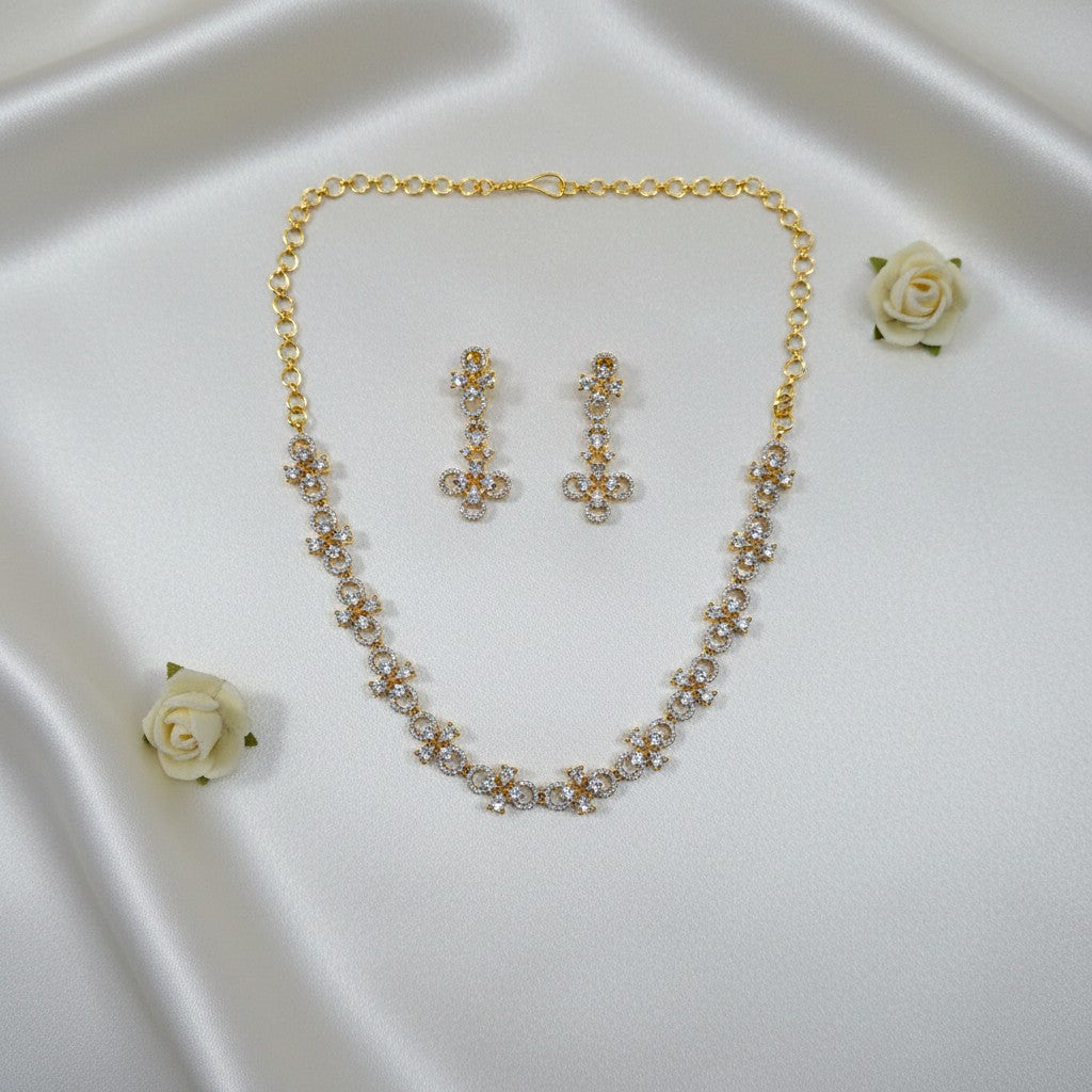 Shangri Gold-Toned AD Stone Necklace and Earrings Set