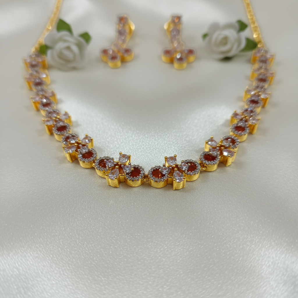 Shangri Gold-Toned AD Stone Necklace and Earrings Set