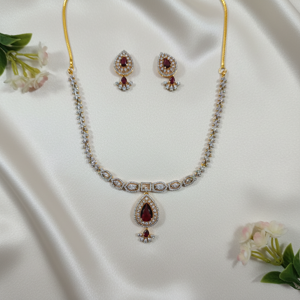 Shangri Elegant Red and Purple Stone Necklace Set