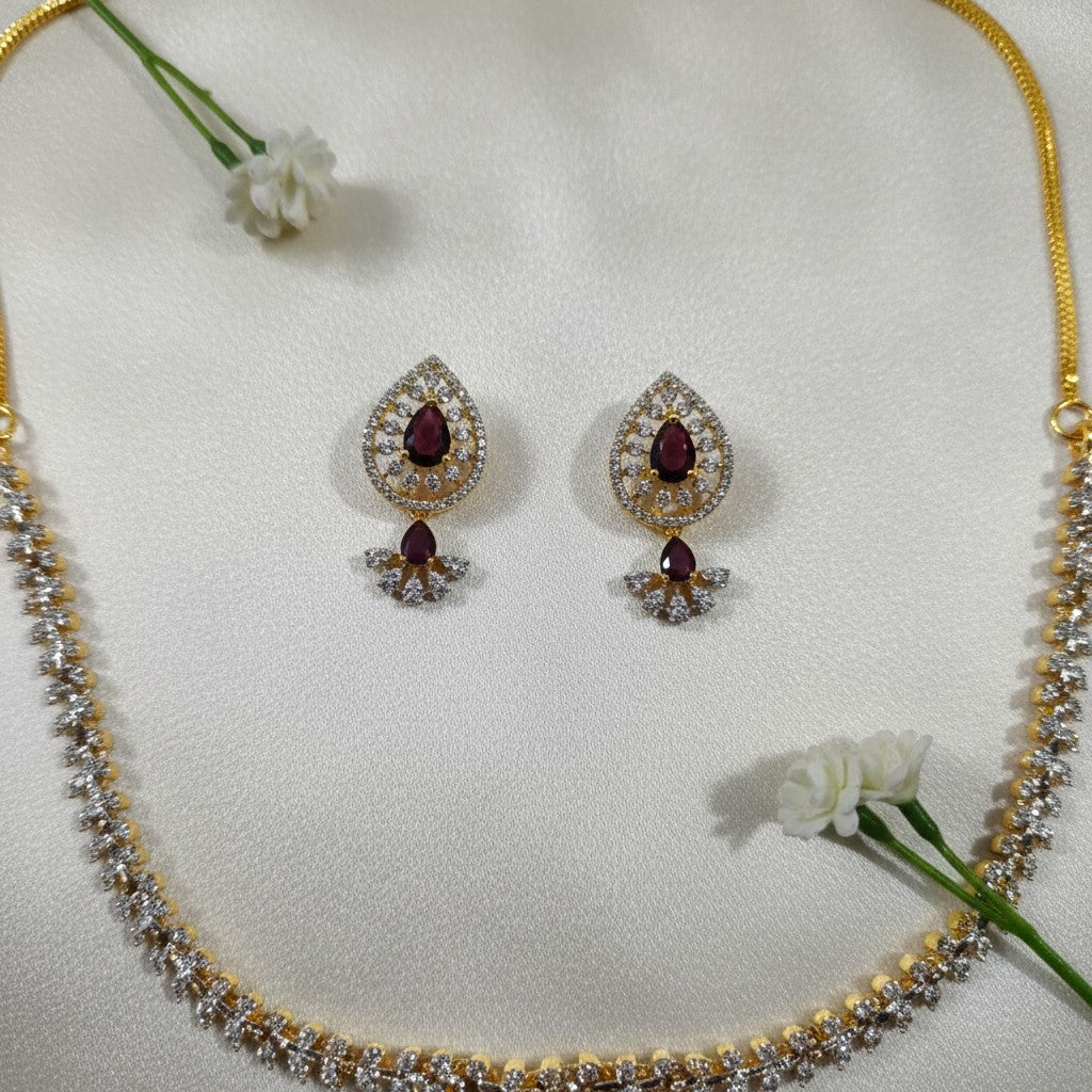 Shangri Elegant Red and Purple Stone Necklace Set