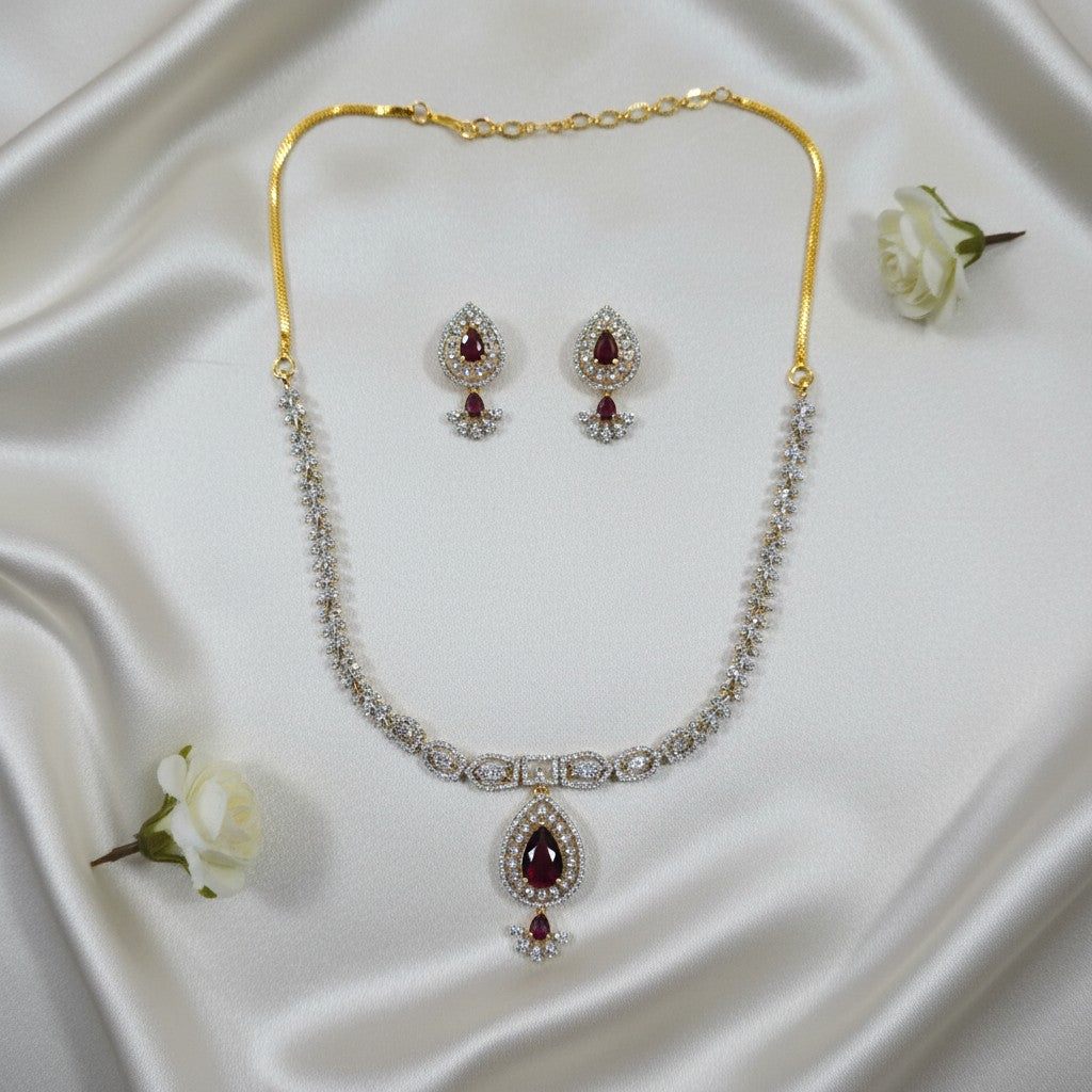 Shangri Elegant Red and Purple Stone Necklace Set
