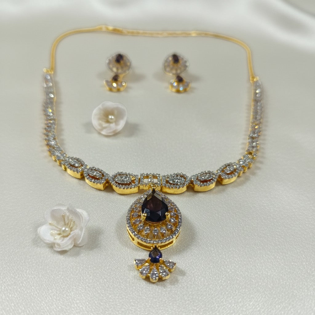 Shangri Elegant Red and Purple Stone Necklace Set