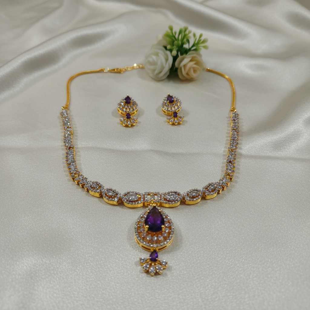 Shangri Elegant Red and Purple Stone Necklace Set