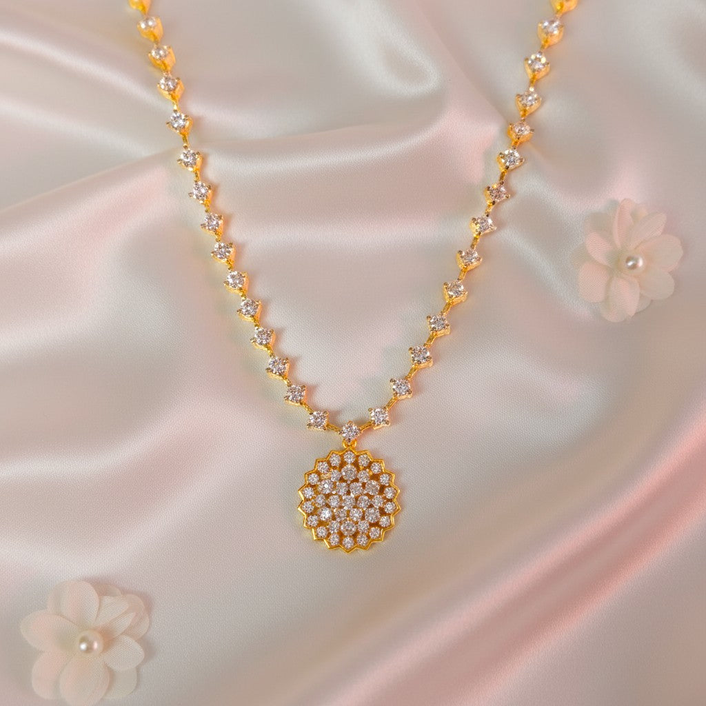 Shangri Elegant Gold Plated AD Stone Necklace and Earrings Set