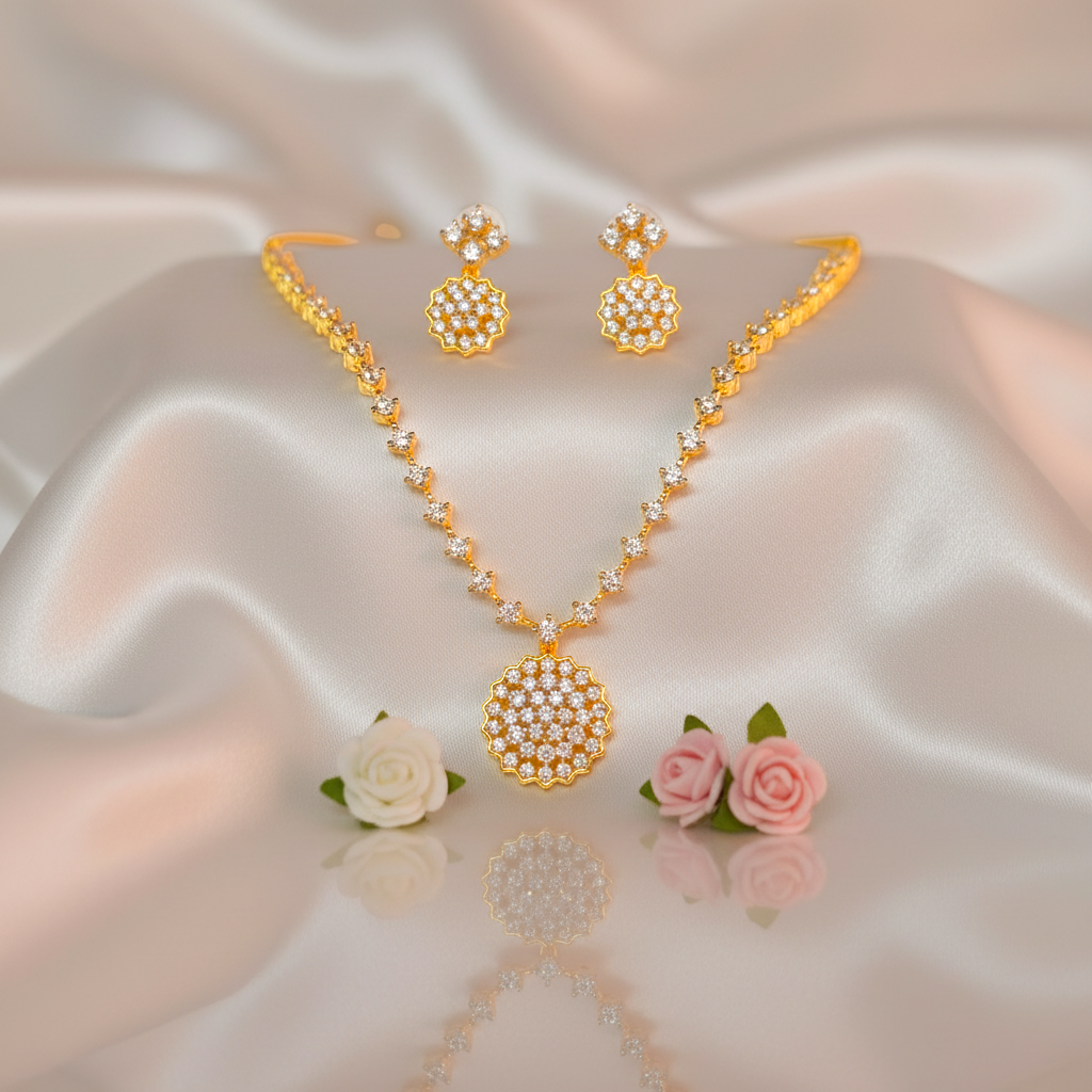 Shangri Elegant Gold Plated AD Stone Necklace and Earrings Set