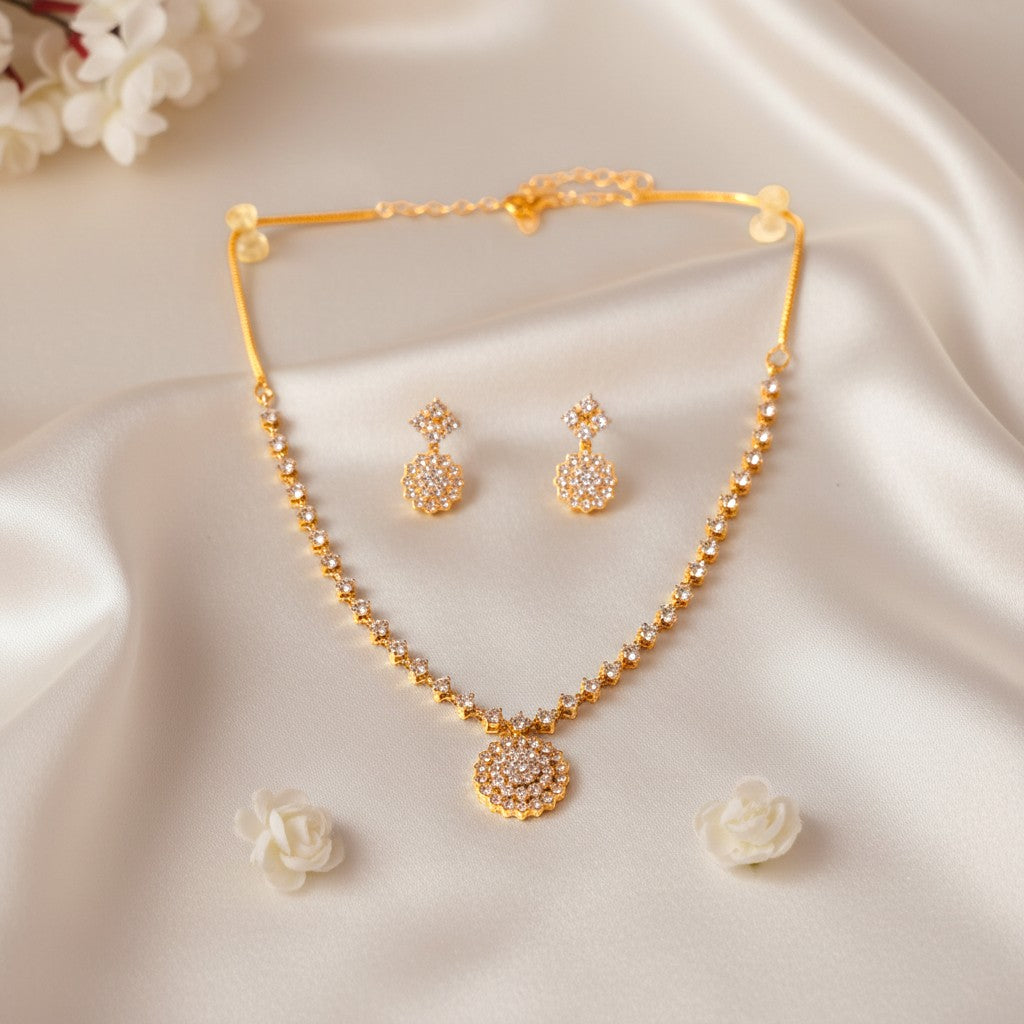 Shangri Elegant Gold Plated AD Stone Necklace and Earrings Set