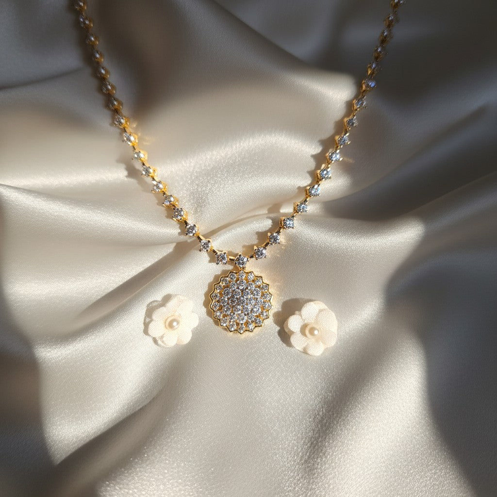 Shangri Elegant Gold Plated AD Stone Necklace and Earrings Set