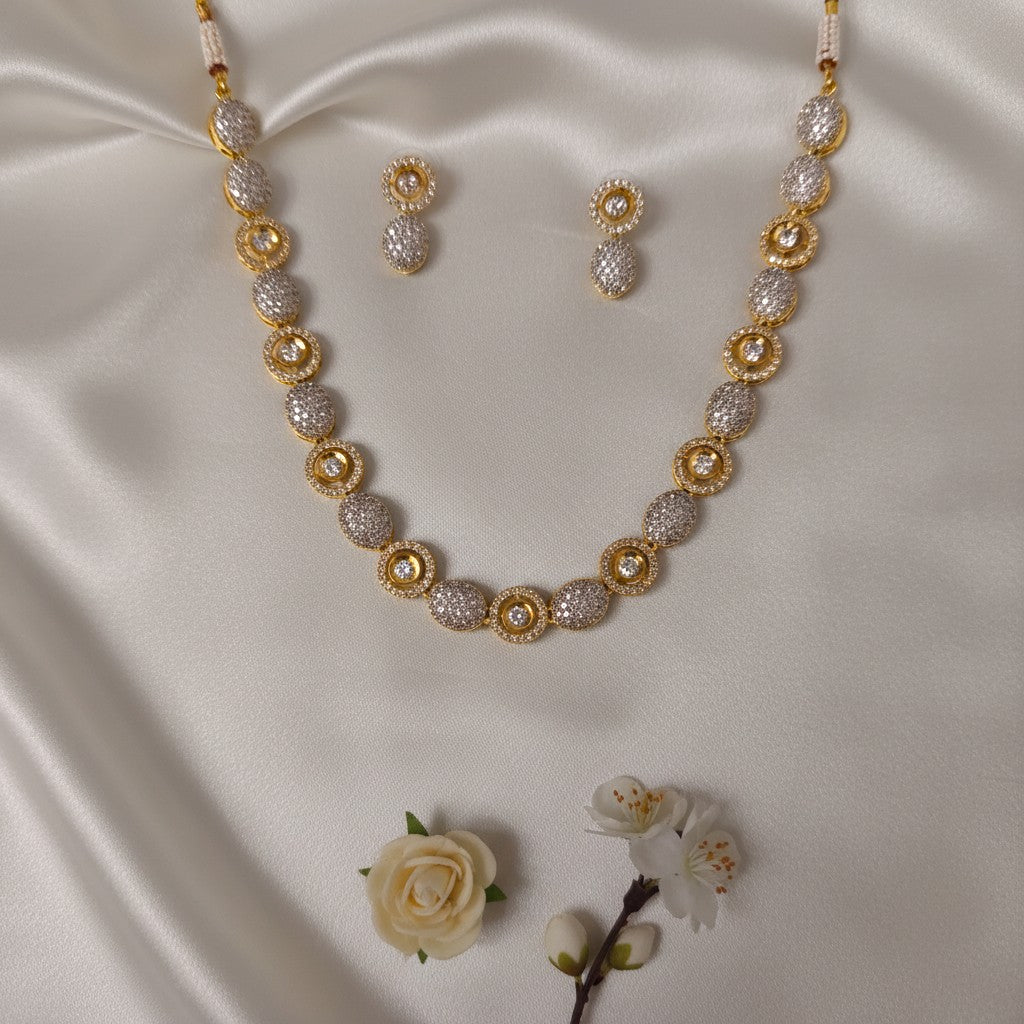 Shangri Gold-Plated AD Necklace & Earring Set