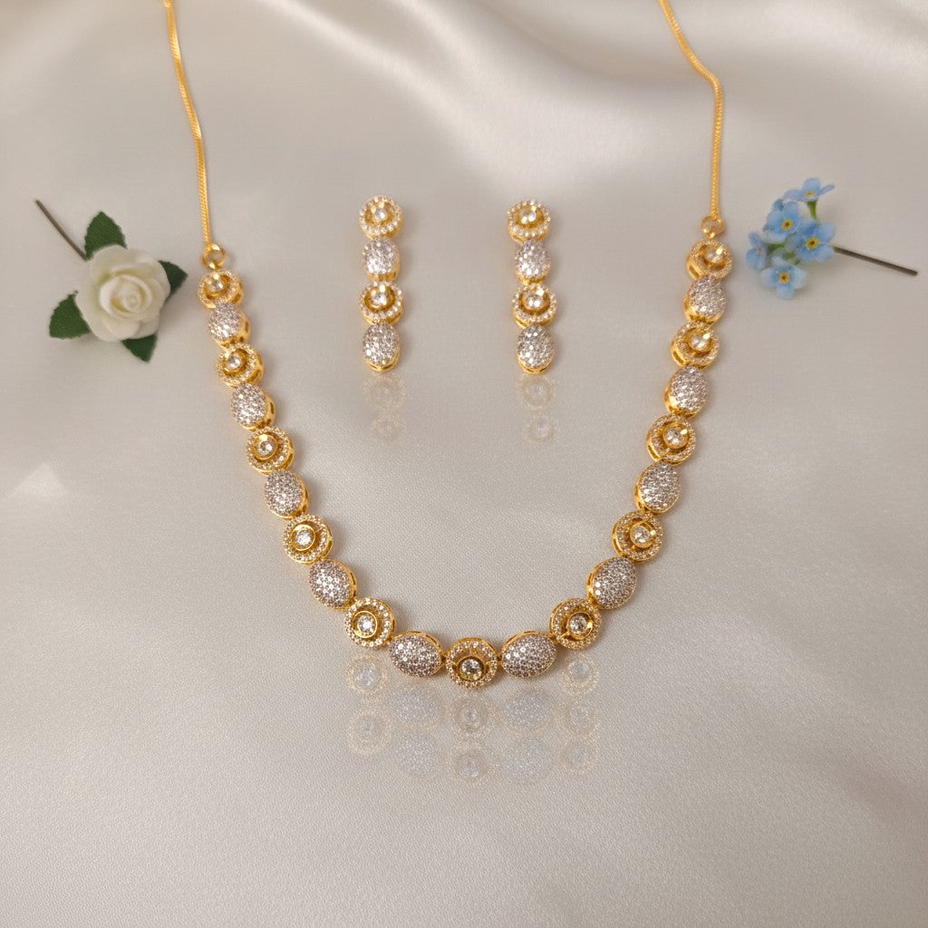 Shangri Gold-Plated AD Necklace & Earring Set