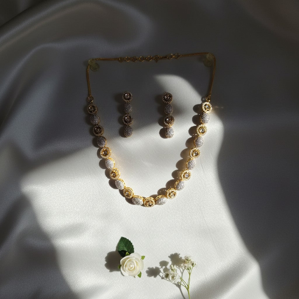 Shangri Gold-Plated AD Necklace & Earring Set