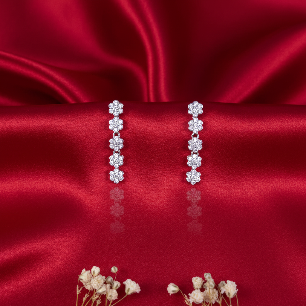 Shangri Silver-Tone Floral American Diamond Necklace & Earrings Set