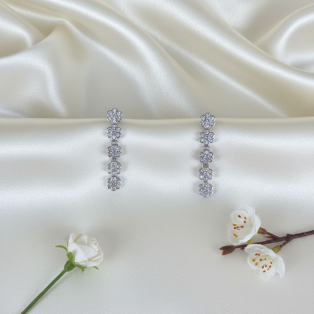 Shangri Silver-Tone Floral American Diamond Necklace & Earrings Set