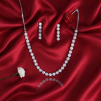 Shangri Silver-Tone Floral American Diamond Necklace & Earrings Set