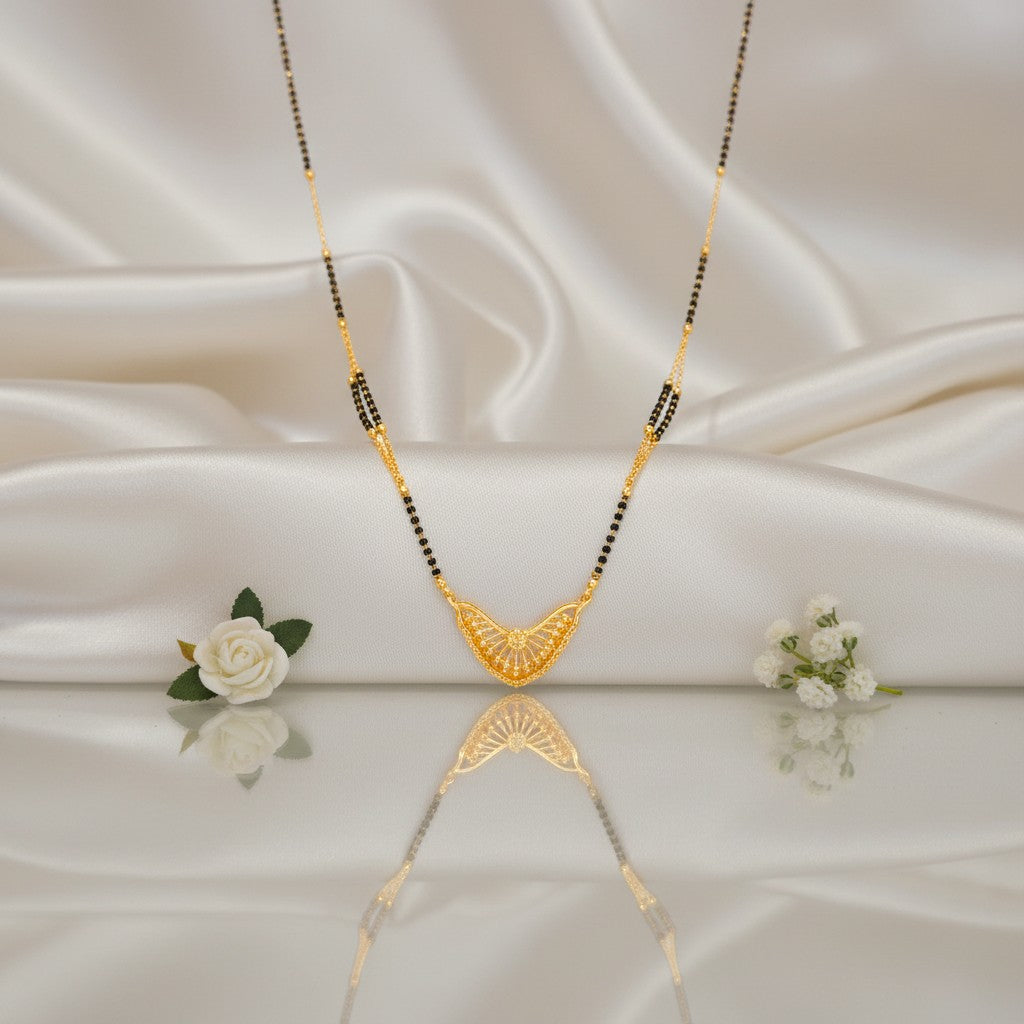 Elegant Gold-Tone Mangalsutra with Black Beads & Sparkling Pendant
