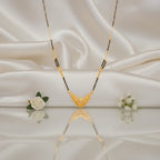 Elegant Gold-Tone Mangalsutra with Black Beads & Sparkling Pendant