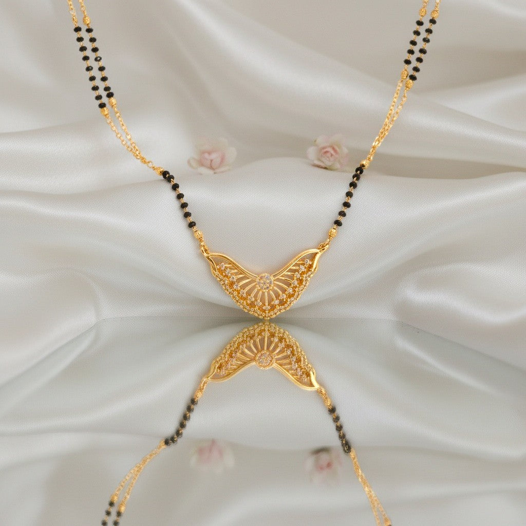 Elegant Gold-Tone Mangalsutra with Black Beads & Sparkling Pendant