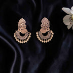 Shangri Antique Gold-Toned Pearl Chandbali Earrings