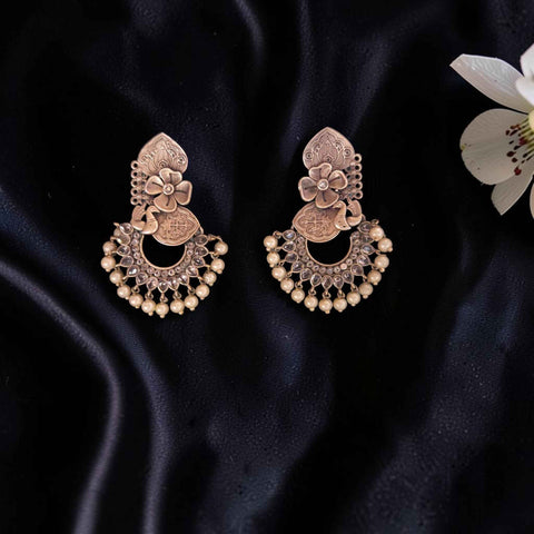 Shangri Antique Gold-Toned Pearl Chandbali Earrings