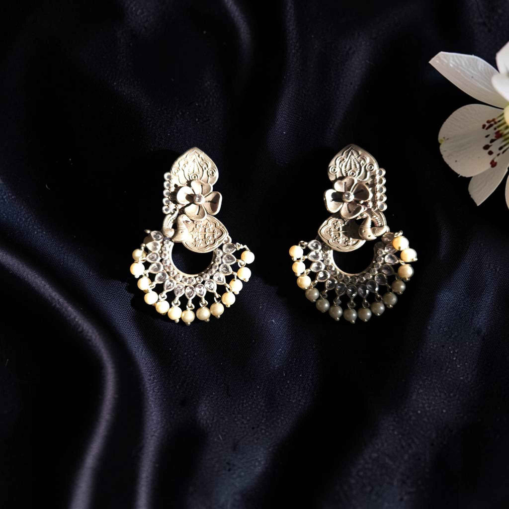 Shangri Antique Gold-Toned Pearl Chandbali Earrings