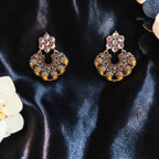 Shangri Antique Silver Jhumka Earrings with White Stones