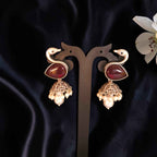 Shangri Traditional Jhumka Earrings with Red Stone and Pearl Drops