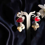 Shangri Traditional Jhumka Earrings with Red Stone and Pearl Drops