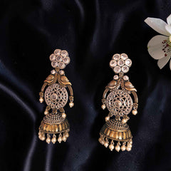 Shangri Antique Gold Dangler Earrings with Pearls