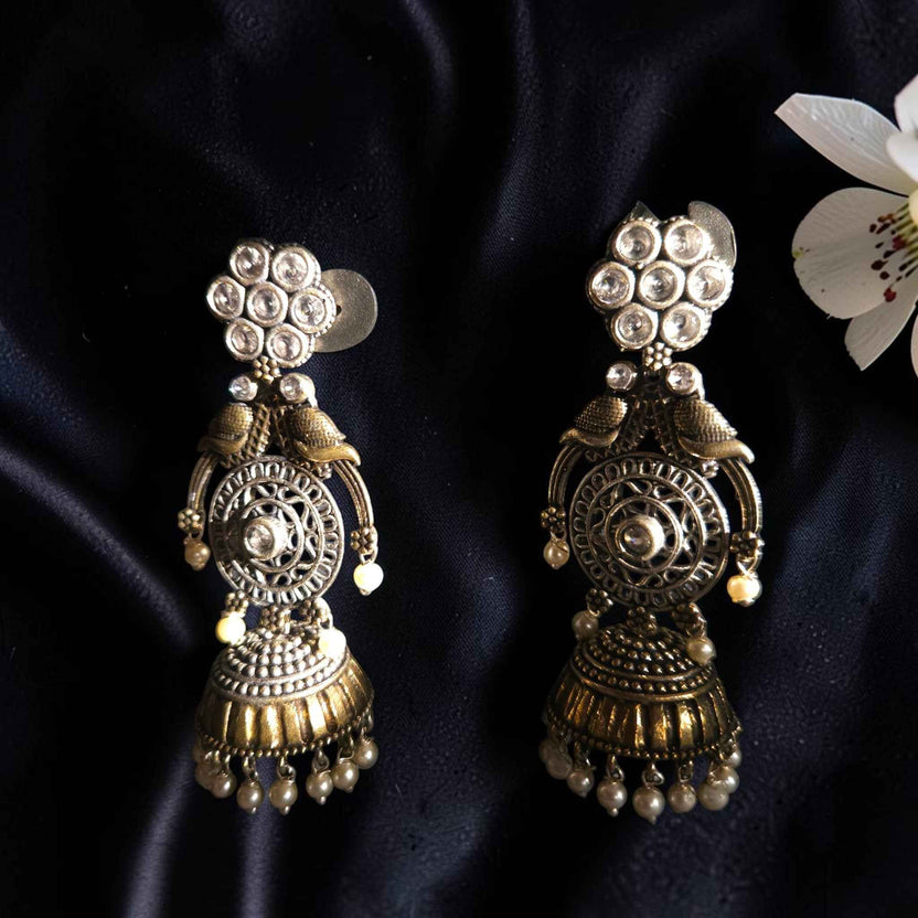Shangri Antique Gold Dangler Earrings with Pearls