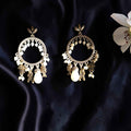 Shangri Antique Silver Fish Dangling Earrings with Pearls