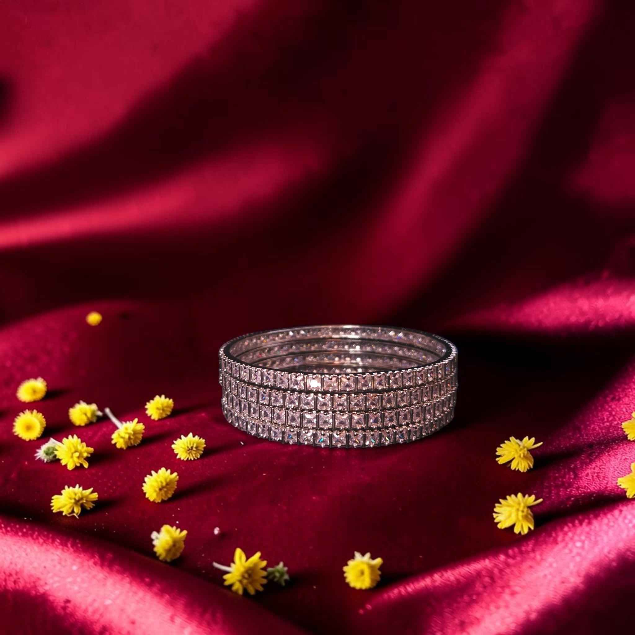 Shangri Premium Square Cut American Diamond Bangles Set