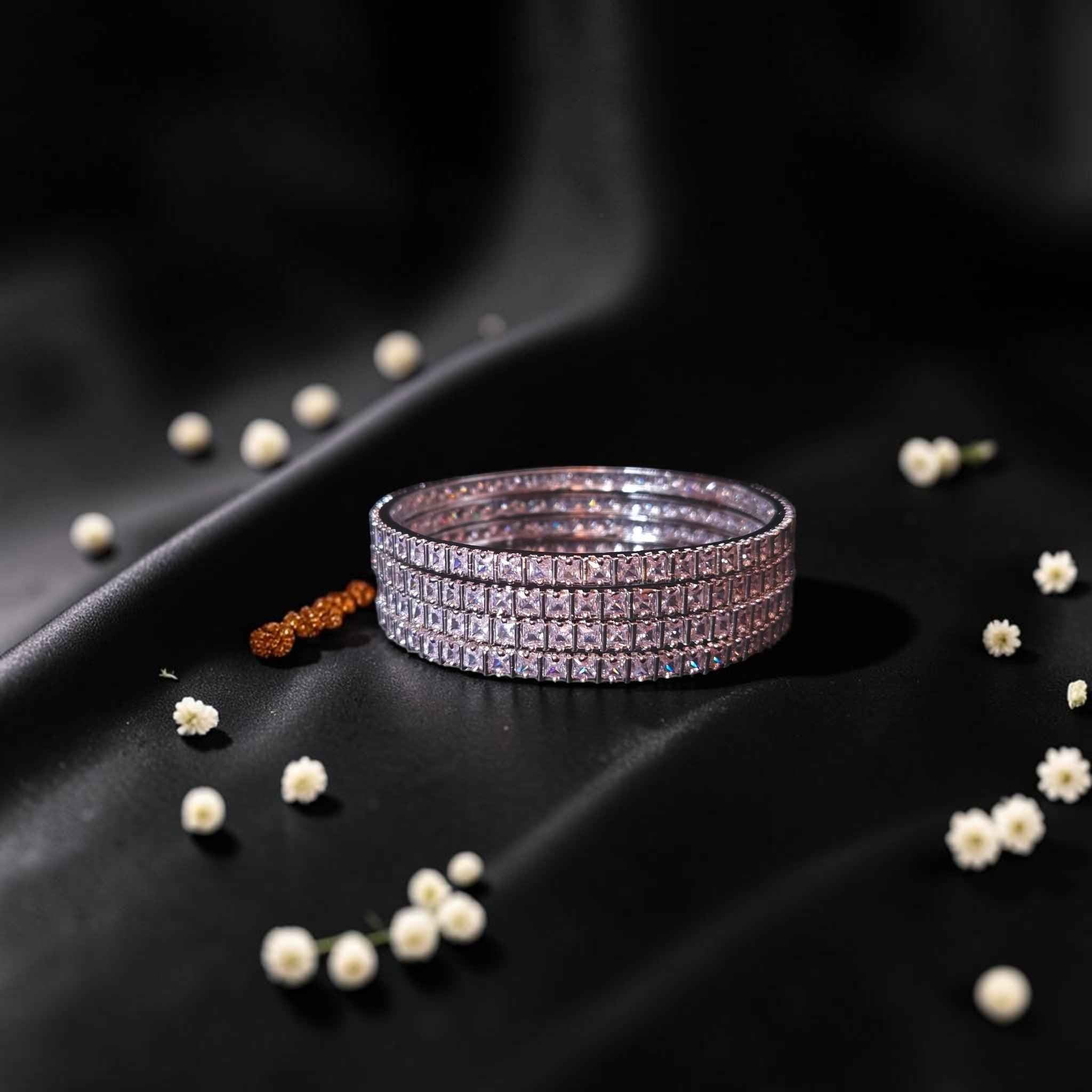 Shangri Premium Square Cut American Diamond Bangles Set