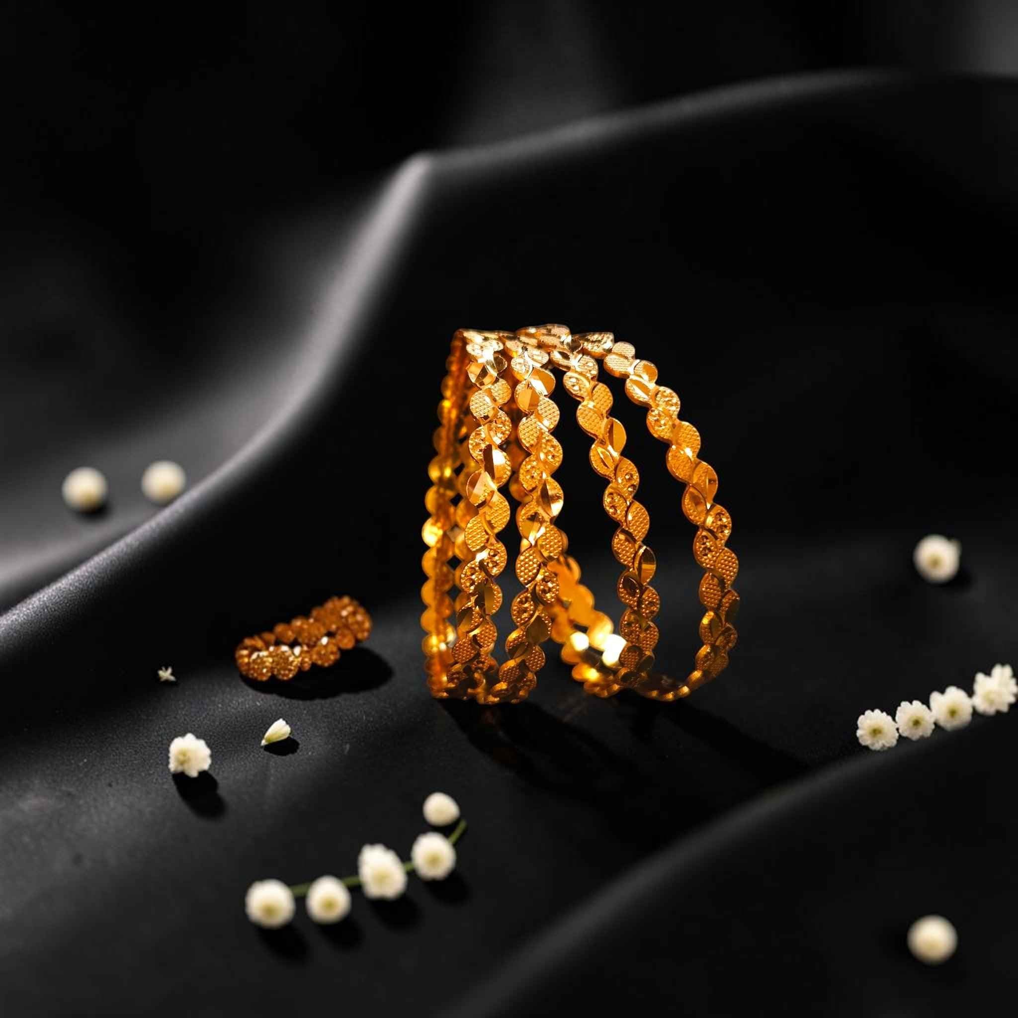 Shangri Gold-Plated Textured Bangle Set