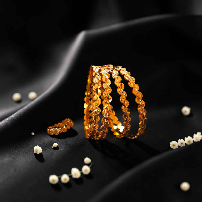 Shangri Gold-Plated Textured Bangle Set