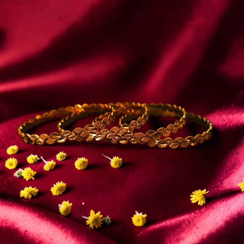 Shangri Gold-Plated Textured Bangle Set