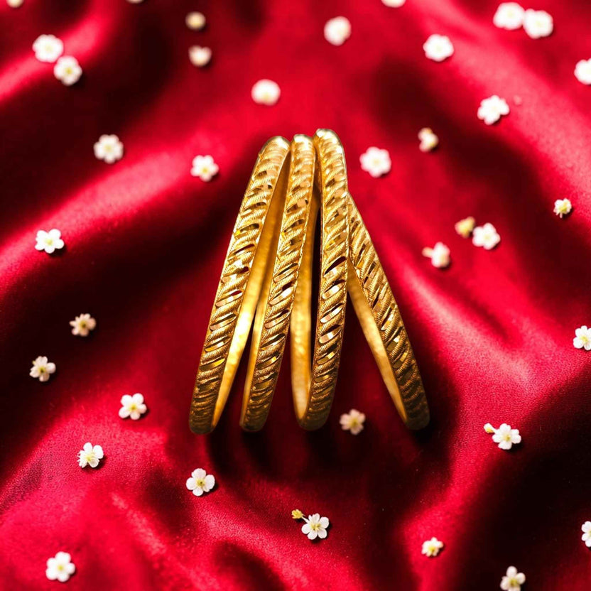 Shangri Premium Gold Plated Textured Bangles Set