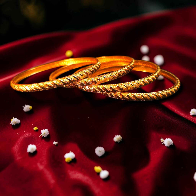 Shangri Premium Gold Plated Textured Bangles Set