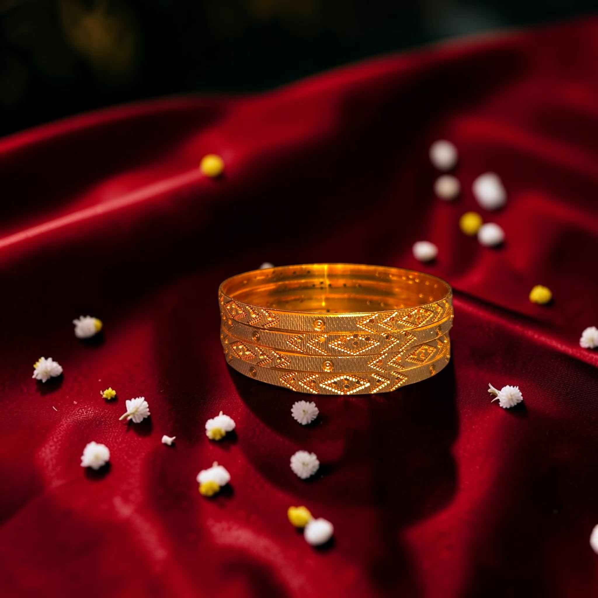 Shangri Gold Plated Intricate Patterned Bangles Set