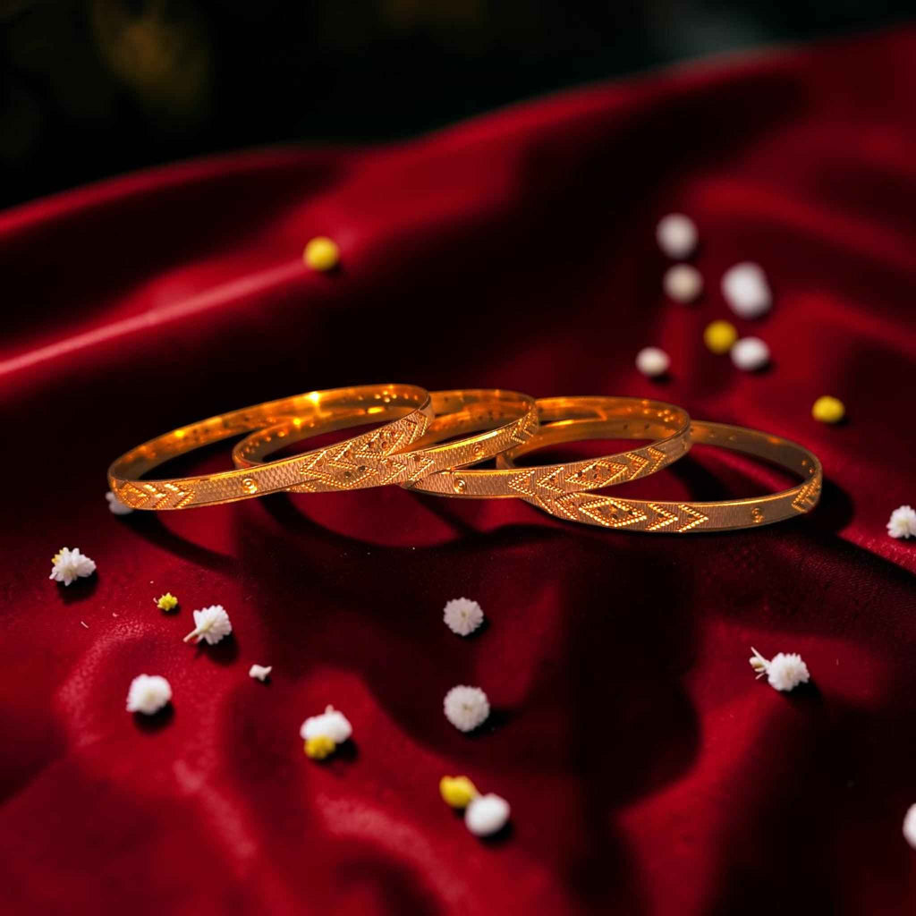 Shangri Gold Plated Intricate Patterned Bangles Set