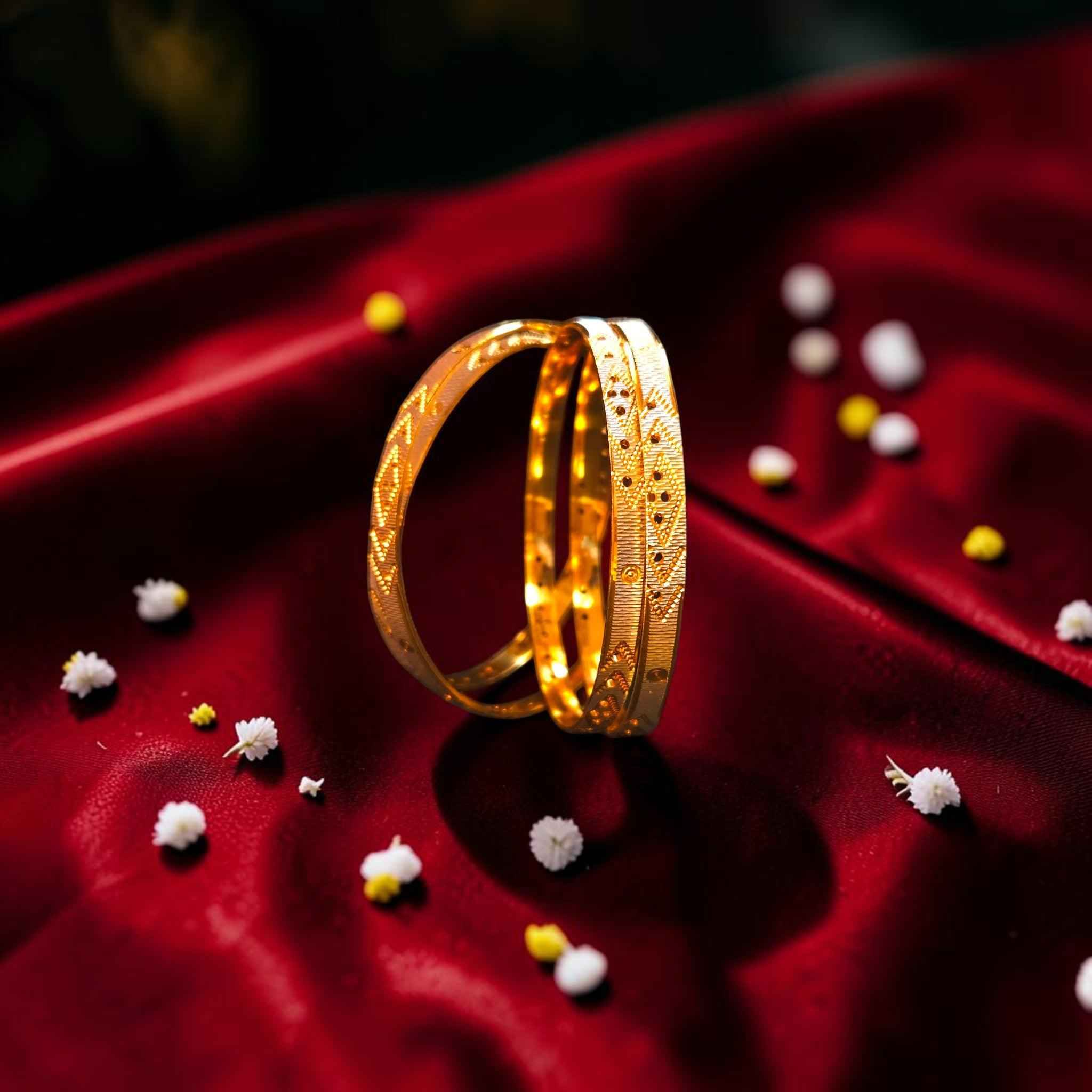 Shangri Gold Plated Intricate Patterned Bangles Set