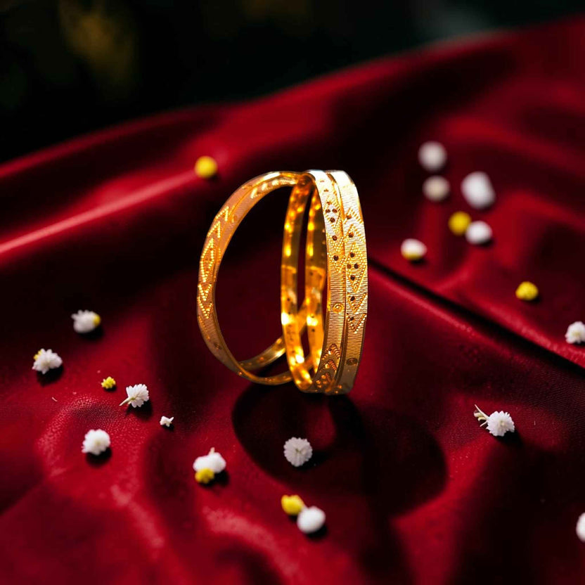 Shangri Gold Plated Intricate Patterned Bangles Set