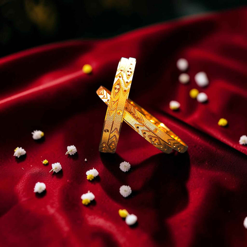 Shangri Gold Plated Intricate Patterned Bangles Set