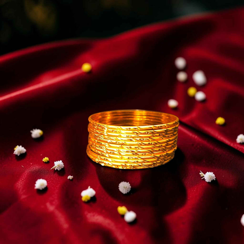 Shangri Premium Gold-Plated Textured Bangles Set