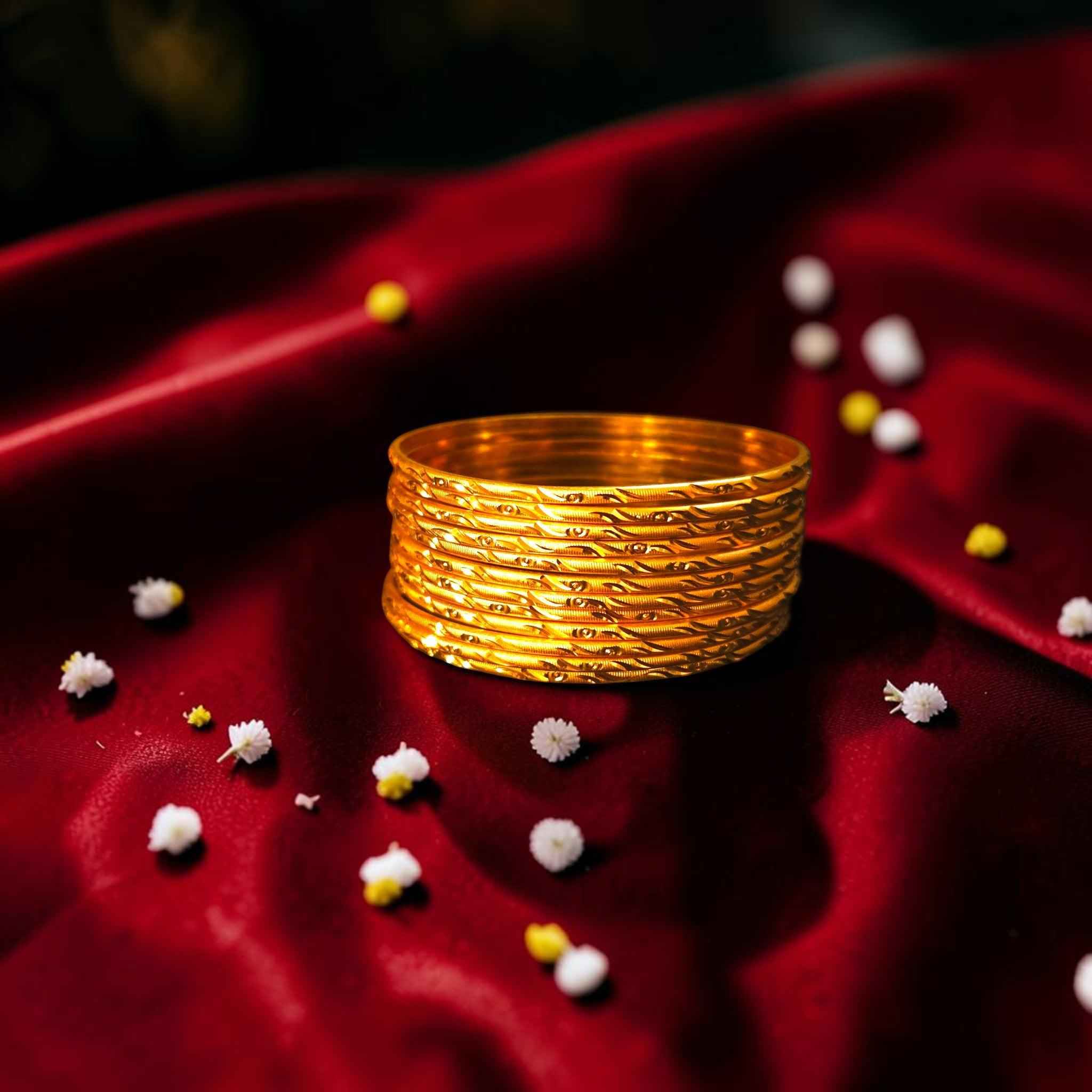 Shangri Premium Gold-Plated Textured Bangles Set