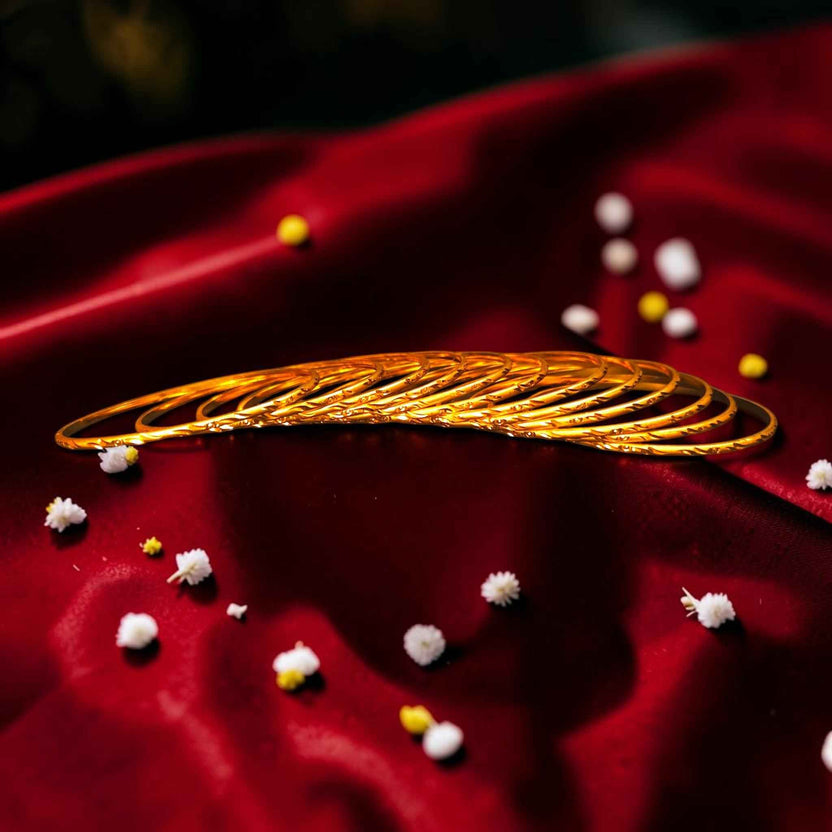 Shangri Premium Gold-Plated Textured Bangles Set