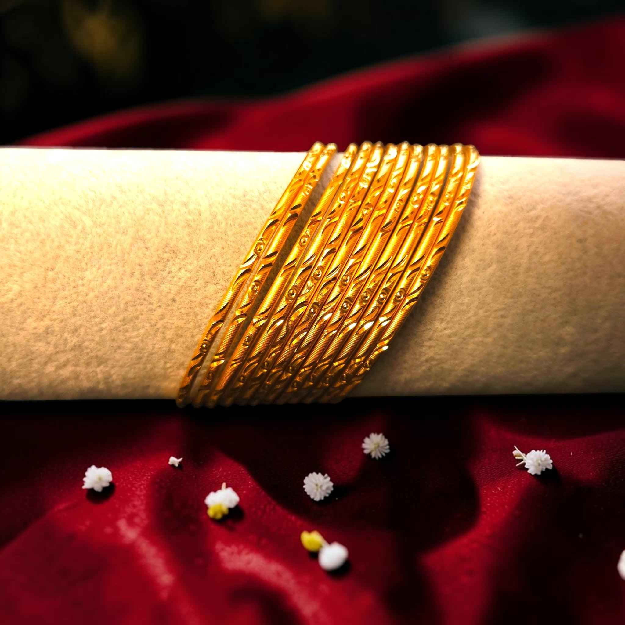 Shangri Premium Gold-Plated Textured Bangles Set