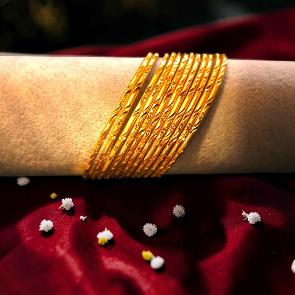 Shangri Premium Gold-Plated Textured Bangles Set