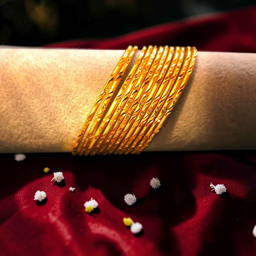Shangri Premium Gold-Plated Textured Bangles Set