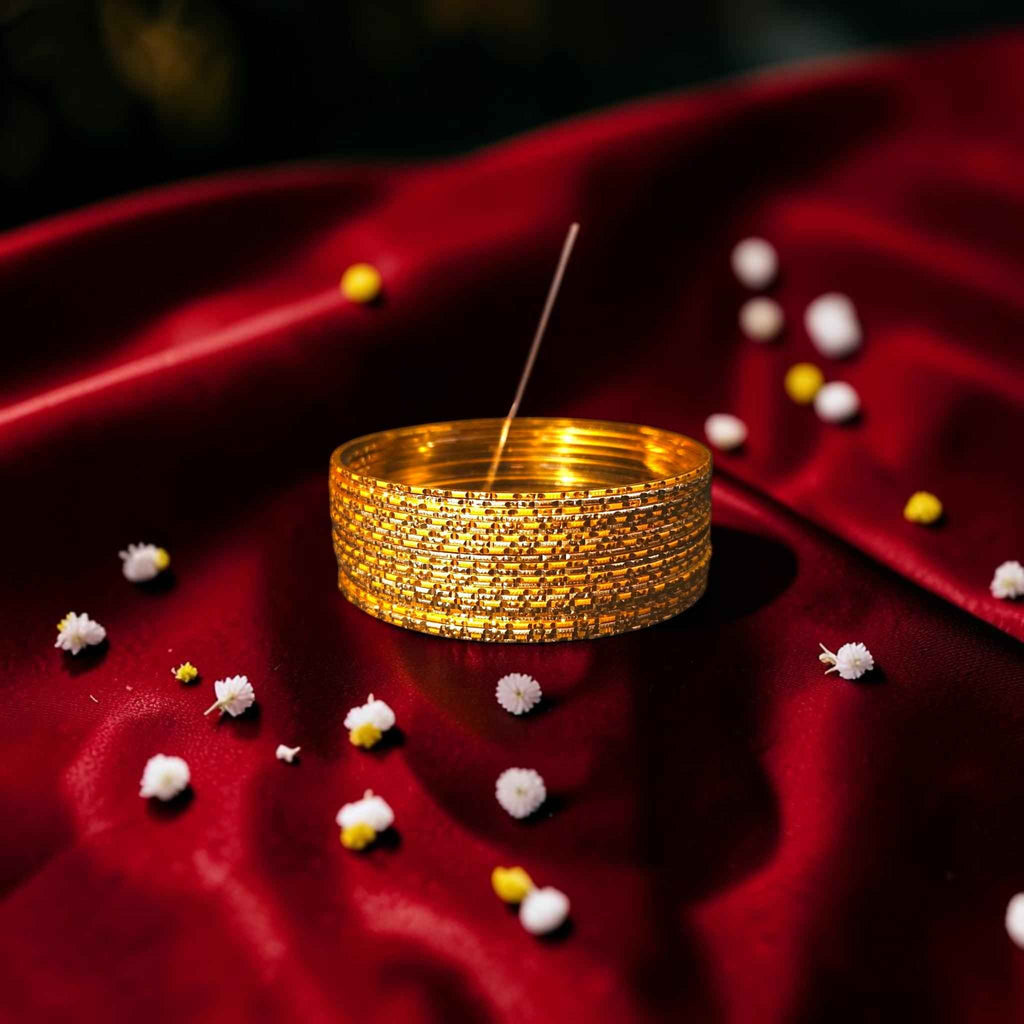 Shangri Elegant Gold Plated Textured Bangles
